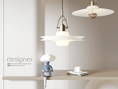 Designer Modern Pendant Lights In Cozy Living Space With Blue Figurine Coffee Cup And Books 3d model