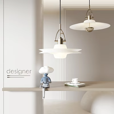 Designer Modern Pendant Lights In Cozy Living Space With Blue Figurine Coffee Cup And Books 3d model