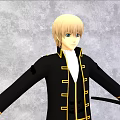 Blonde Haired Game Movie Character In Black Outfit With Yellow Trim Holding Knives