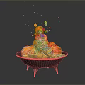 Orange Tree Fruits In Black Bowl With Splashing Juice On Gray Background