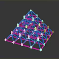 Geometric Pyramid Structure With Blue Pink Rods And White Connectors On Reflective Base