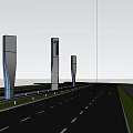 Modern Road Facilities With Tall Street Lamps Trees Guardrails And Green Plants Along Highway