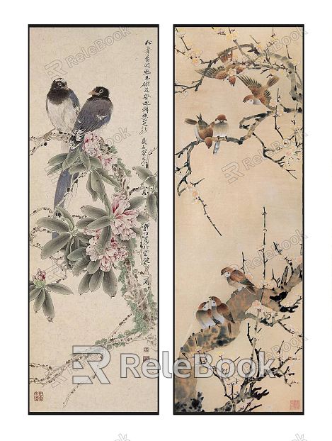 New Chinese Animal Painting Elegant Zen Flower and Bird Pattern Hanging Picture Combination model