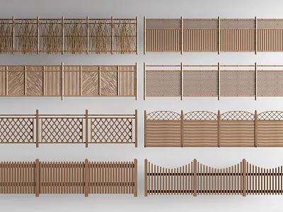 Different Wooden Fence Designs With Various Patterns And Architectural Styles 3d model