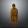 Detailed Wooden Carving Figure Of Elderly Man With Staff And Traditional Attire