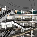 Modern Shopping Mall Interior with HSC Logo Multi Level Shops and Curved White Design
