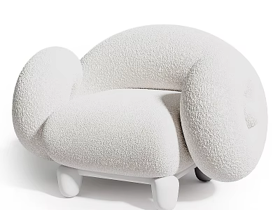 Plush Fluffy Single Sofa with Round Oversized Arms and White Short Legs Cozy Design 3d model