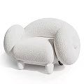 Plush Fluffy Single Sofa with Round Oversized Arms and White Short Legs Cozy Design