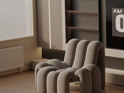 Modern Curved Beige Lounge Chair With Smooth Lines In Contemporary Interior Space 3d model