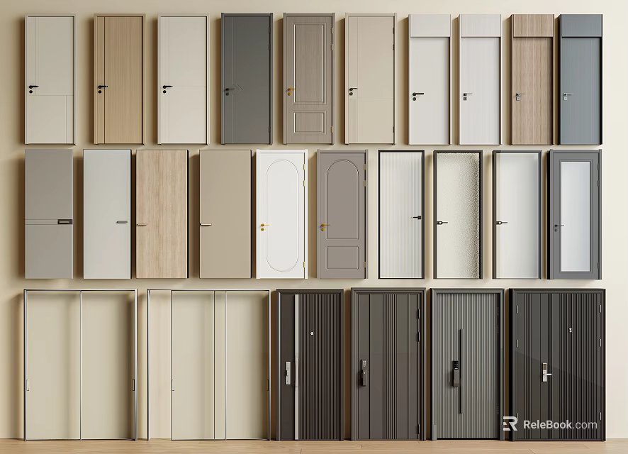 Double Doors Design With Various Styles Colors And Materials For Home Interiors 3d model 