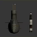 Detailed Metallic Submarine Model With Gray Background And Reflection Effect