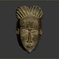 Traditional Hand Carved Wooden Mask With Intricate Hairstyle And Facial Features