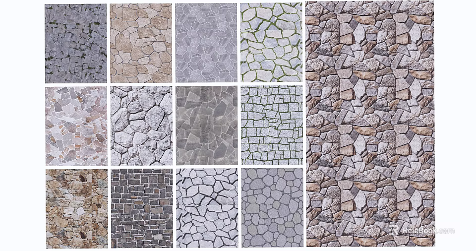 Garden Decorative Stone Textures with Various Natural Patterns and Surface Designs 3d model