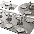 Sleek Modern Dinnerware Set With White Plates Clear Glasses Black Tray And Stainless Steel Cutlery