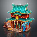 Traditional Chinese Architecture With Green Tile Roof Decorative Eaves Lanterns Dragon Ornament And Sign