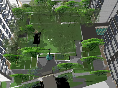 Residential Landscape With High Rise Buildings Lush Trees And Central Green Space 3d model