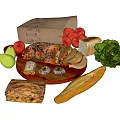Fresh Assorted Food Collection With Bread Apples Pears Cheese Pastry And Lettuce
