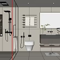 Modern Bathroom Interior With Glass Shower Wall Mounted Toilet Marble Vanity And Mirror
