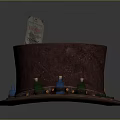 Vintage Brown Top Hat With Decorative Small Bottles And Price Tag
