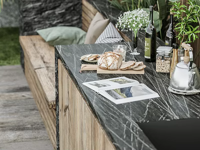 Delicious Bread On Marble Outdoor Kitchen Counter 3d model