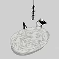 Marble Bathtub With Black Faucet Stand Towels Toiletries And Hanging Chandelier
