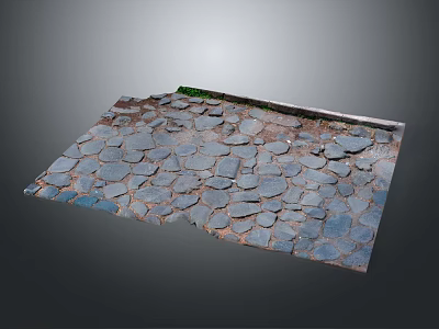 Natural Stone Pavement Design With Irregular Gray Blue Slabs And Edge Green Plants 3d model