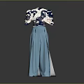 Man Wearing Traditional Blue And White Patterned Top With Light Blue Long Skirt Train