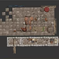 Ancient Market Scene With Stalls Stone Path Wooden Barrels And Shelves