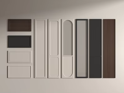 Various Cabinet Door Styles In Different Colors And Finishes On Wall 3d model