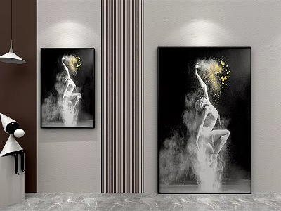 Modern Interior Wall Decor With Black White Gold Dance Art Prints 3d model