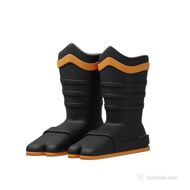 Black Orange High Top Striped Boots with Modern Design and Rubber Sole 3d model 