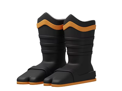 Black Orange High Top Striped Boots with Modern Design and Rubber Sole 3d model