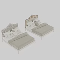 Classic European Style Double Bed With Ornate Carved Headboard Light Colored Bedding And Patterned Details