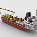 Red and White Building Block Ship with Crane Mini Figures on Deck and Cabin