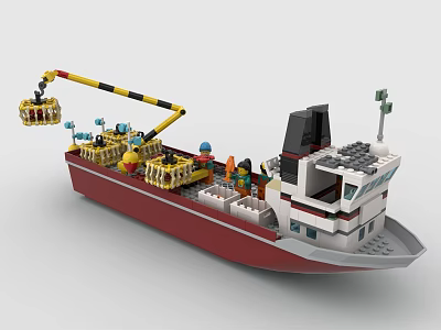 Red and White Building Block Ship with Crane Mini Figures on Deck and Cabin 3d model Red and White Building Block Ship with Crane Mini Figures on Deck and Cabin 3d model