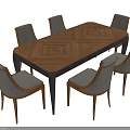 Modern Wooden Dining Table Set With Upholstered Chairs And Rectangular Square Tables 3d model