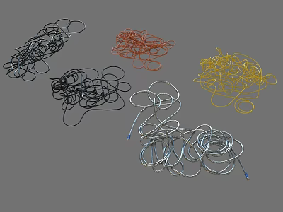 Tangled Wires of Various Colors Including Black Red Yellow and Silver 3d model