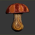 Vibrant Red And Orange Mushroom Vegetable With Twisted Wooden Texture Stem Design