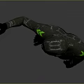 Futuristic Sci Fi Character In Helmet And Bodysuit With Green Glowing Accents Waving Hand