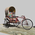 Colorful Decorated Rickshaw With Canopy On Stone Path Near Plants