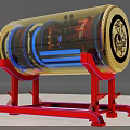 Transparent Cylindrical Mechanical Device With Internal Red Blue Components And Red Support Frame