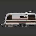 White Camper Trailer Featuring Brown Stripes Solar Panel On Roof Windows And Camping Design