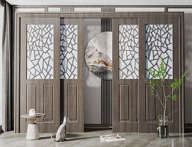 New Chinese-style sliding door 3d model