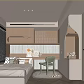 Tatami Bedroom Interior Design With Tatami Bed Storage Cabinets Desk Green Chair And Wall Decor