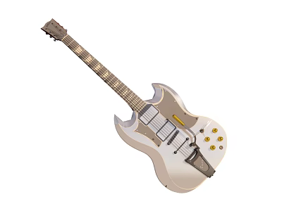 Silver Electric Guitar Entertainment Appliance With Maple Neck And Gold Control Knobs 3d model