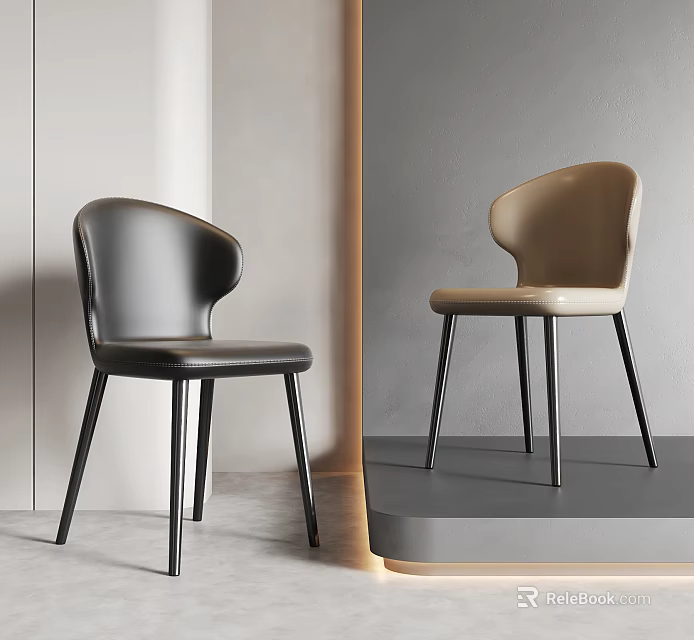 Modern Black And Beige Dining Chairs With Curved Backrest Slim Black Legs And Sleek Design 3d model 