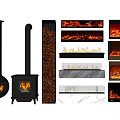 Different Wood Burning Fireplace Types Featuring Burning Flames and Wood Logs 3d model