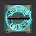 Magical Ancient Glowing Sword With Blue Runes And Gold Purple Pedestal
