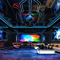 Hi Tech KTV Room Interior With Neon Lights LED Screen And Comfortable Sofas 3d model