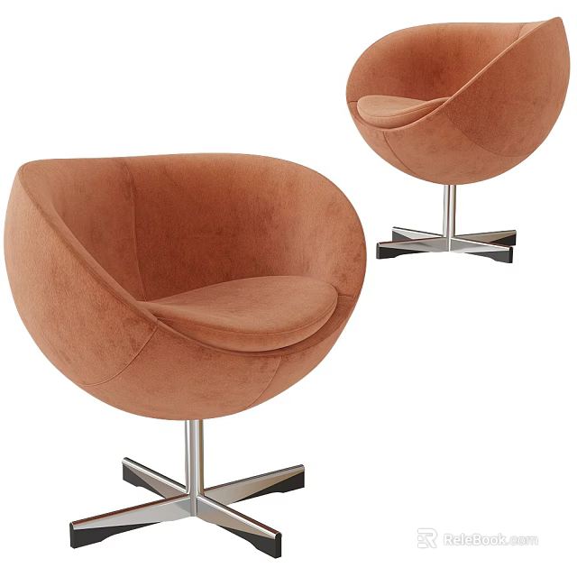 Orange Round Velvet Single Sofa With Metal Base And Comfortable Modern Design 3d model 